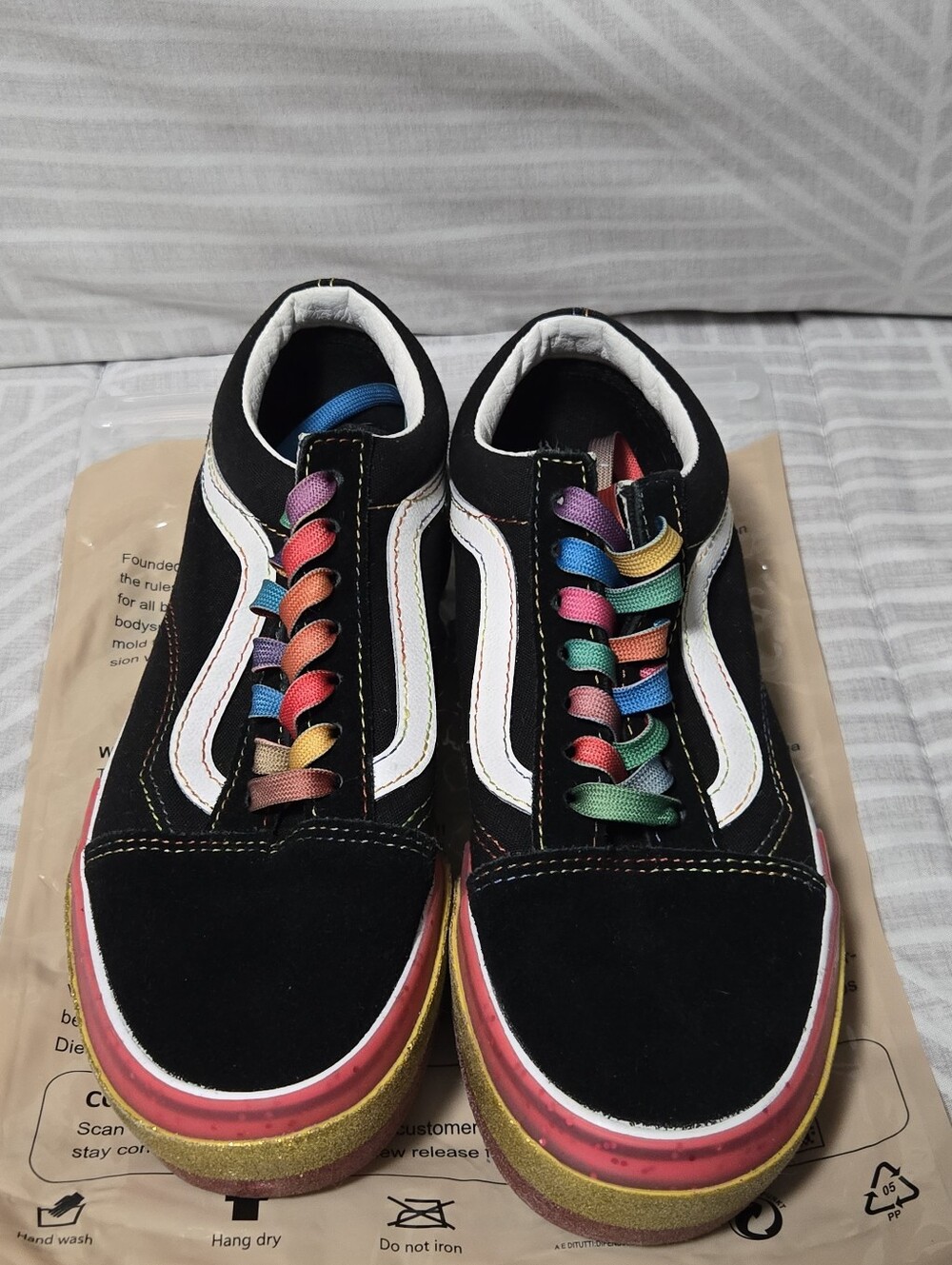 Vans Old Skool Stacked Glitter Black Rainbow Platform Sneakers W6 / M4.5 - Picture 4 of 7